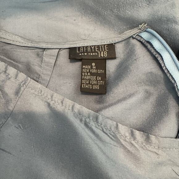 Lafayette 148 New York Sz 8 Silk Textured Pants Cropped Slits Classy Steel Blue - Picture 3 of 8